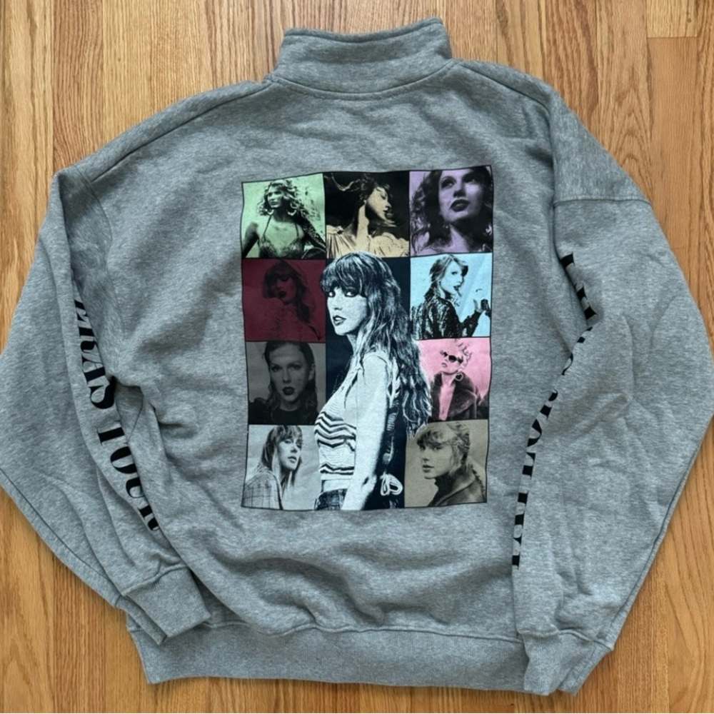 NWOT Official Taylor Swift Eras Tour Grey Quarter Zip Sweatshirt.